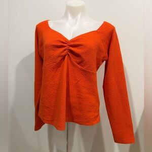 Maeve by Anthropology Vibrant Orange Textured Blouse